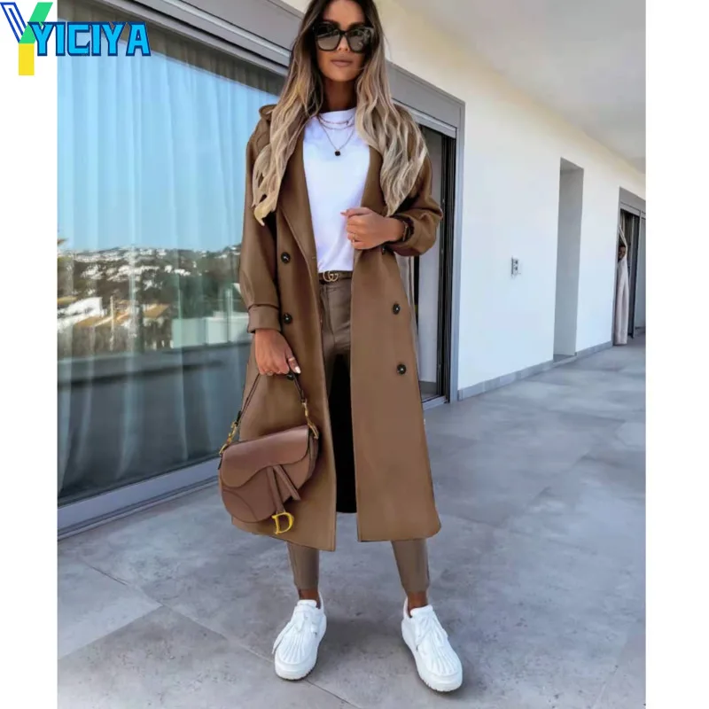 

YICIYA 2022 Spring Korean Fashion Loose High-end Women's Mid-length Woolen Coat Jacket Casual Ladies Overcoat Temperament Coats