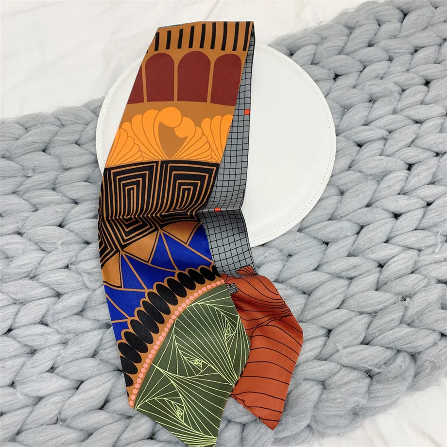 

Double Printing Long Silk Scarf Women Neckerchief Skinny Bag Scarf Female Neck Twill Silk Scarf Head Scarves Wraps For Ladies