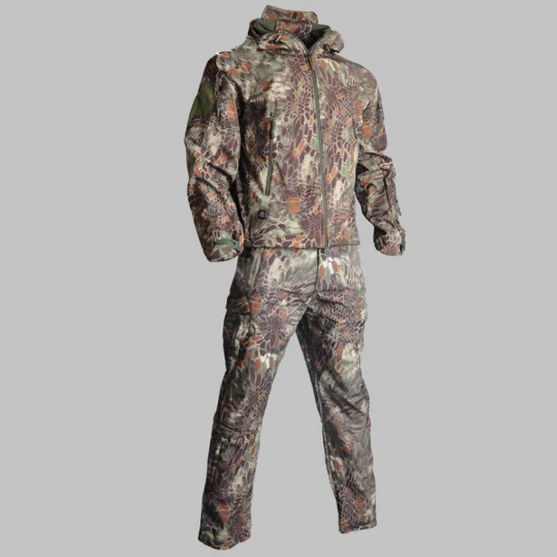 TAD Sharkskin Softshell мужская одежда куртка и брюки Военная Униформа Кемпинг Туризм флисовая куртка ветровка - Цвет: Green Python