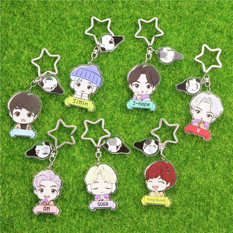 

Kpop Bangtan Boys Transparent Acrylic Keychain Key Chain Double Sides Cartoon Cute Accessories Key Ring Cute Pendant Wholesale