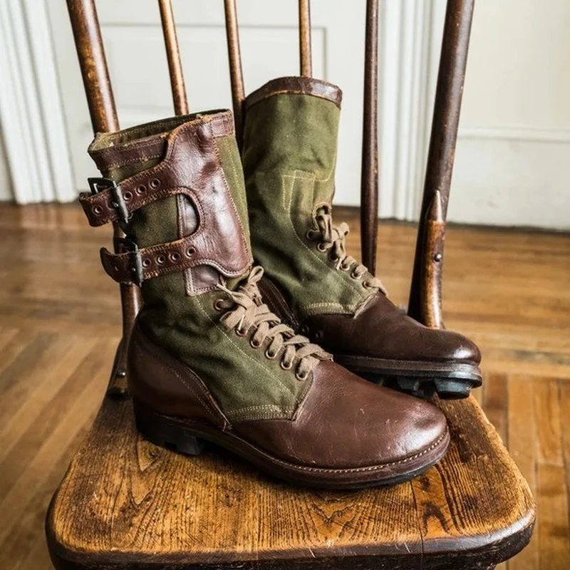 

New Men Boots Outdoor Retro Cool Motorcycle Boots Mens Cowboy Boots Fashion Round Toe Faux Leather Buckle Men Ankle Boots