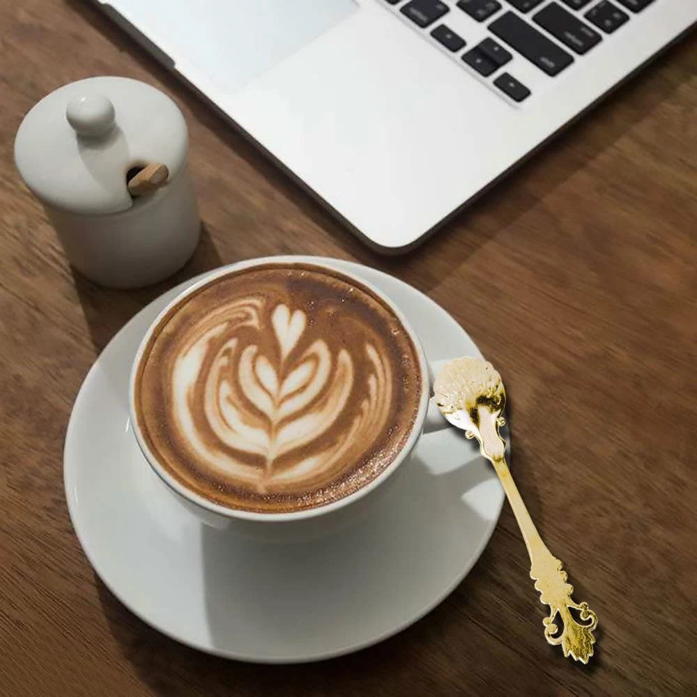 

8PCS Coffee Spoons Gold Silver Vintage Carved Scoop for Seasoning Coffee Tea Dessert Drink Milkshake Spoon Tableware Teaspoon