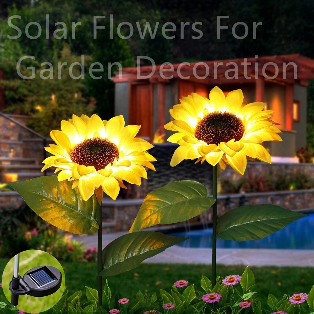 

Street Yard Lighting Solar Flowers For Garden Decoration Outdoor Led Sunflower Lawn Lamps Patio Light 29.5 Inch Waterproof IP65