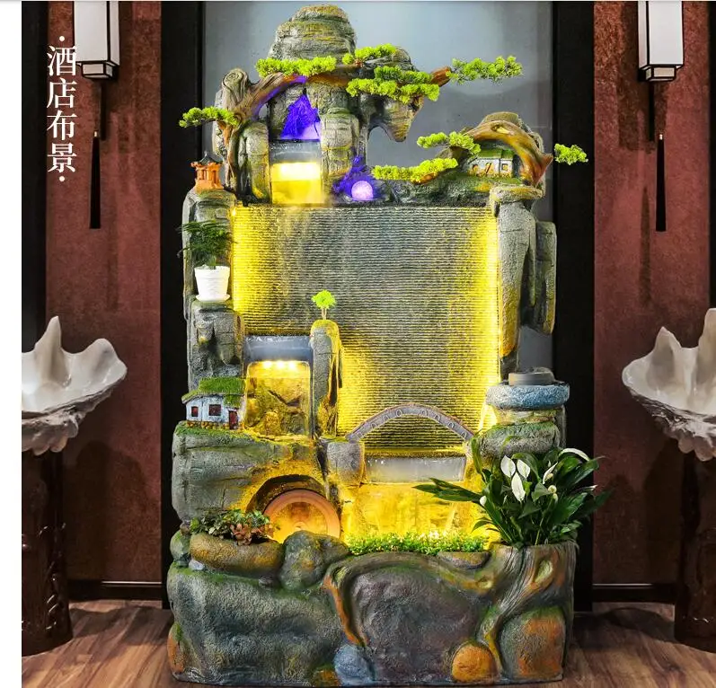 

Large waterfall rockery running water fountain ornaments fish pond feng shui wheel indoor landscape curtain landscape