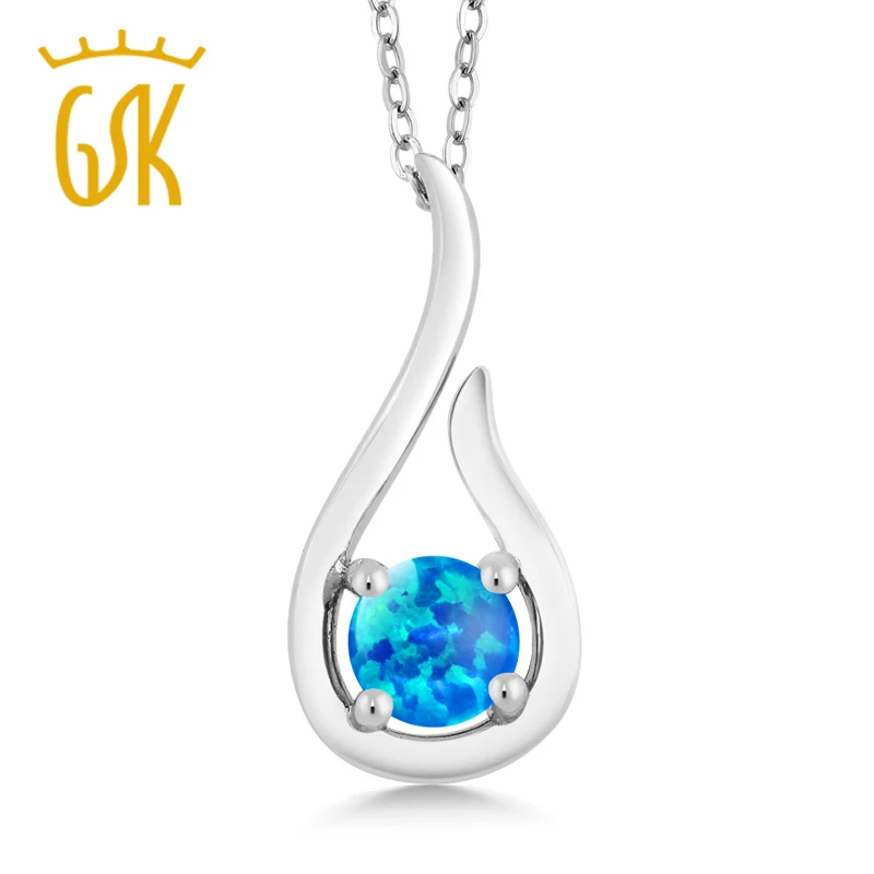 GemStoneKing 0 50 Ct круглый кабошон синий имитация опала серебро 925 пробы подвеска с
