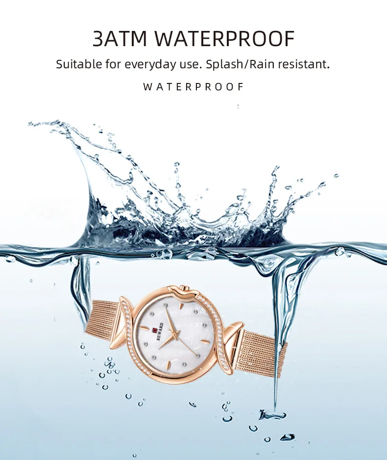 

REWARD Fashion New Women Watches Pearl Dial Mesh Strap Quartz Japanese Movement Waterproof Wristwatch Girl Clock Relogio Feminin