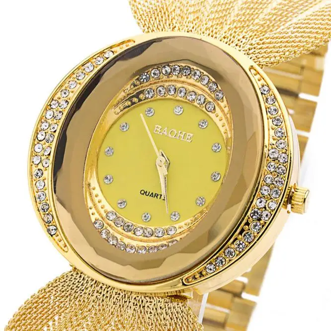 

European Style Lady Female Quartz Wristwatches Gold Rhinestone Watches GD Top Fashion Waterproof Stainless Steel Quartz Watches