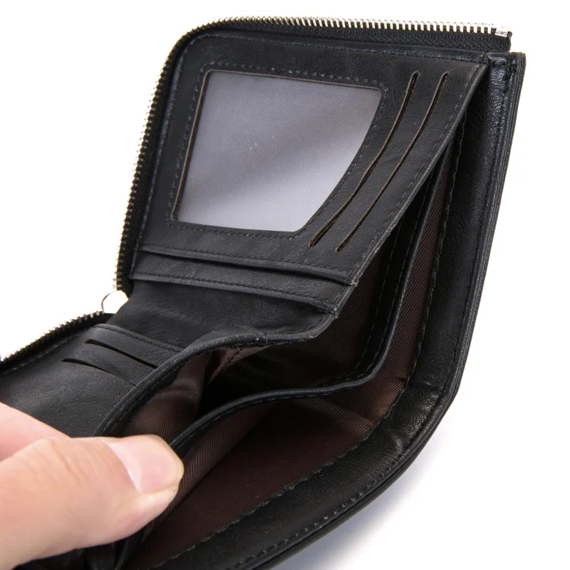 Деловой мужской кошелек короткий бумажник на молнии с защитой от кражи и RFID