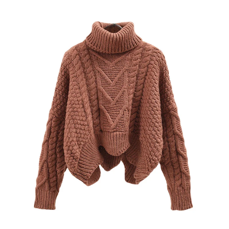 

Утепленный свитер JCHB, женские осенне-зимние топы, корейский стиль, Свободный вязаный короткий пуловер с переплетением, водолазка черного, к...