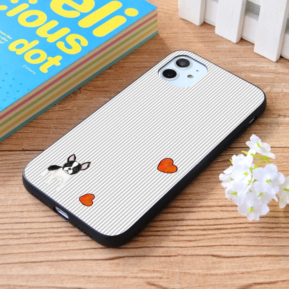 

For iPhone Boston terrier heart stripe Soft TPU border Apple iPhone Case