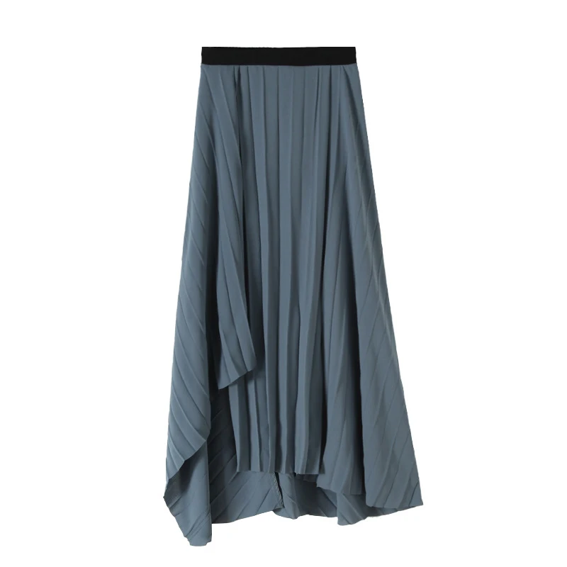 

TWOTWINSTYLE Irregular Hem Women's Long Skirt High Waist Slimming Solid Color Fold Pleated Casual Skirts For Female Summer New