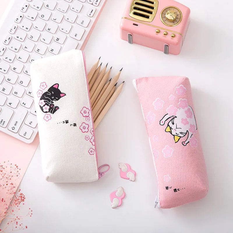 Милый Вишневый кошка Карандаш Чехол для девочек Kawaii Сакура коробка ручек и