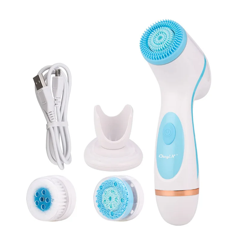 

3 in1 Silicone Facial Cleansing Brush Electric Waterproof Face Cleaner Blackhead Removal Acne Pore Clean Portable Deep Cleaning