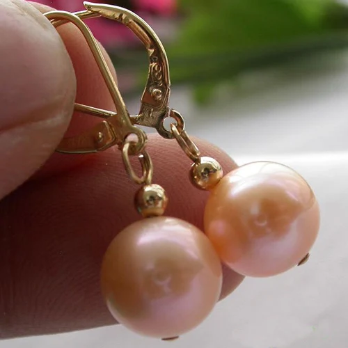 

Unique Pearls jewellery Store 11mm Pink Round Freshwater Pearl Dangle Earrings Charming Women Gift Jewelry