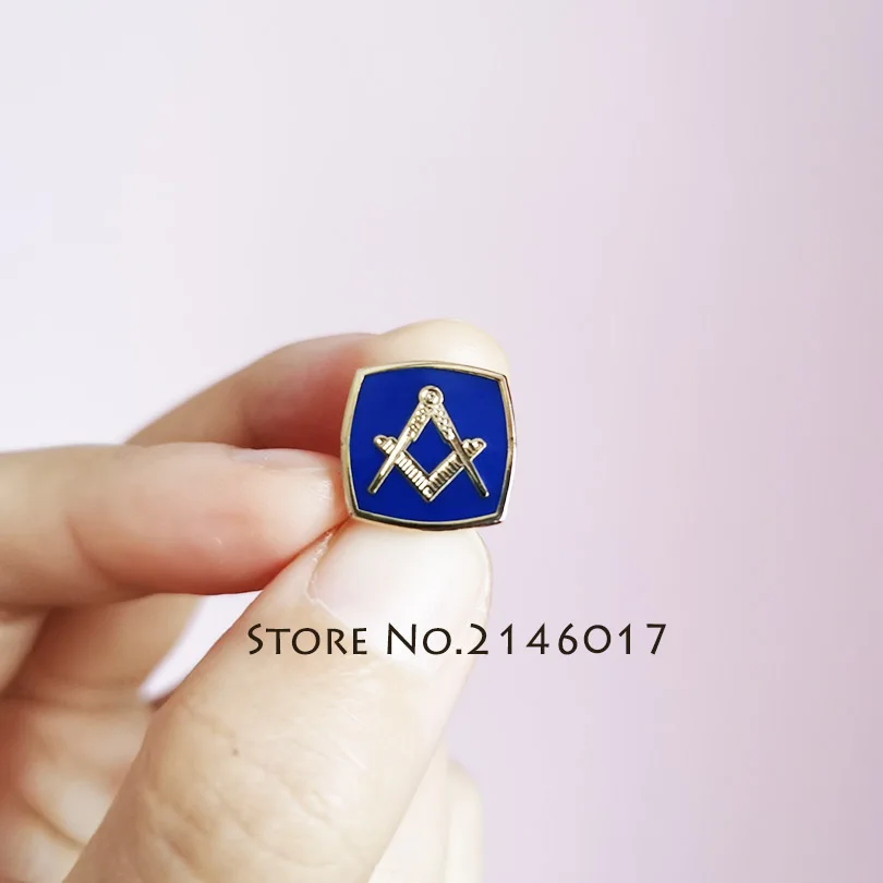 

10pcs Wholesale Masonic Lapel Pin Metal Badges Free Mason Square Compass without G Enamel Blue Lodge Freemason Pins and Brooches