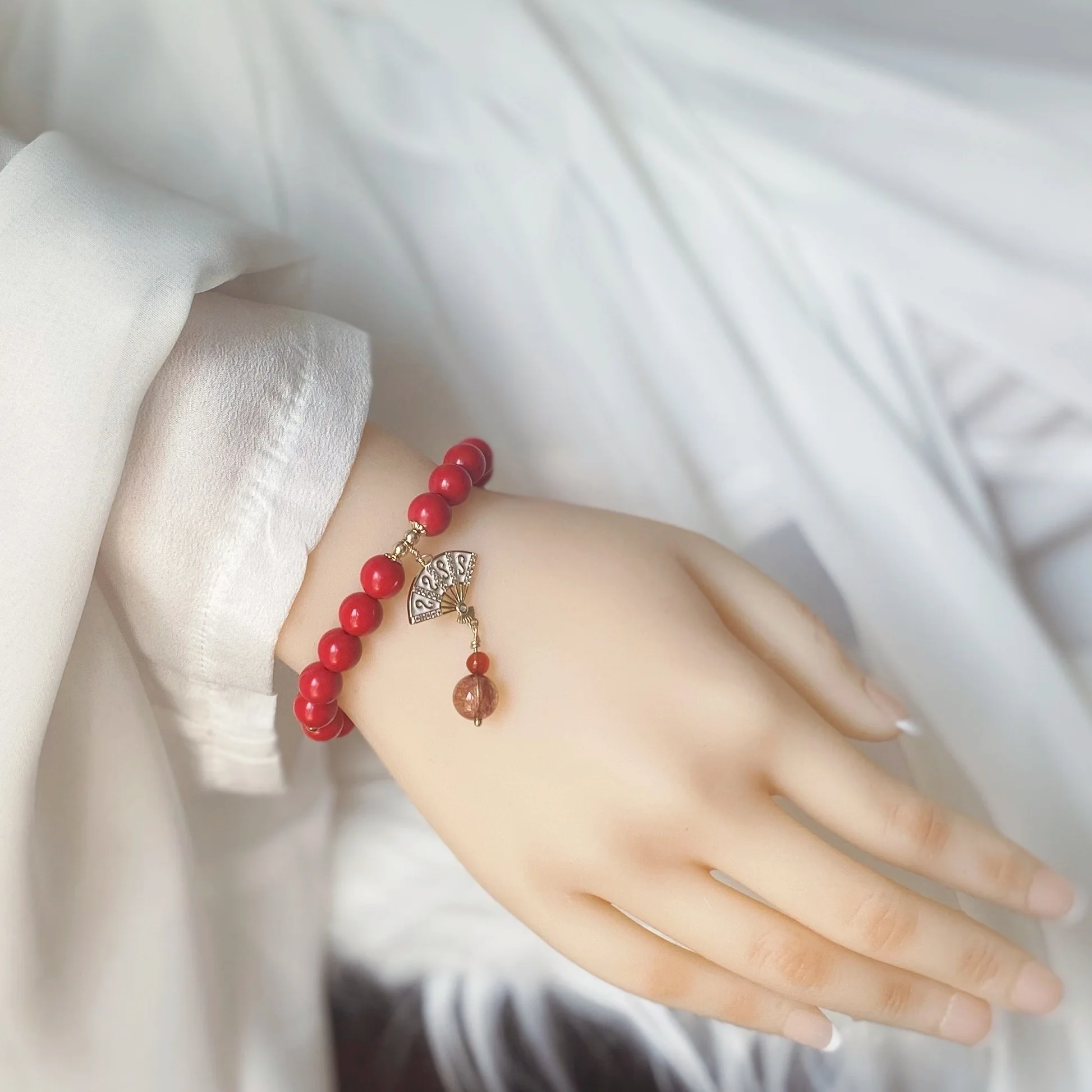 

Anime WORD OF HONOR Wen Kexing Cinnabar Fan Bracelet Men Women Student Gemstone Couple Wristband Hand Chain Xmas Gifts