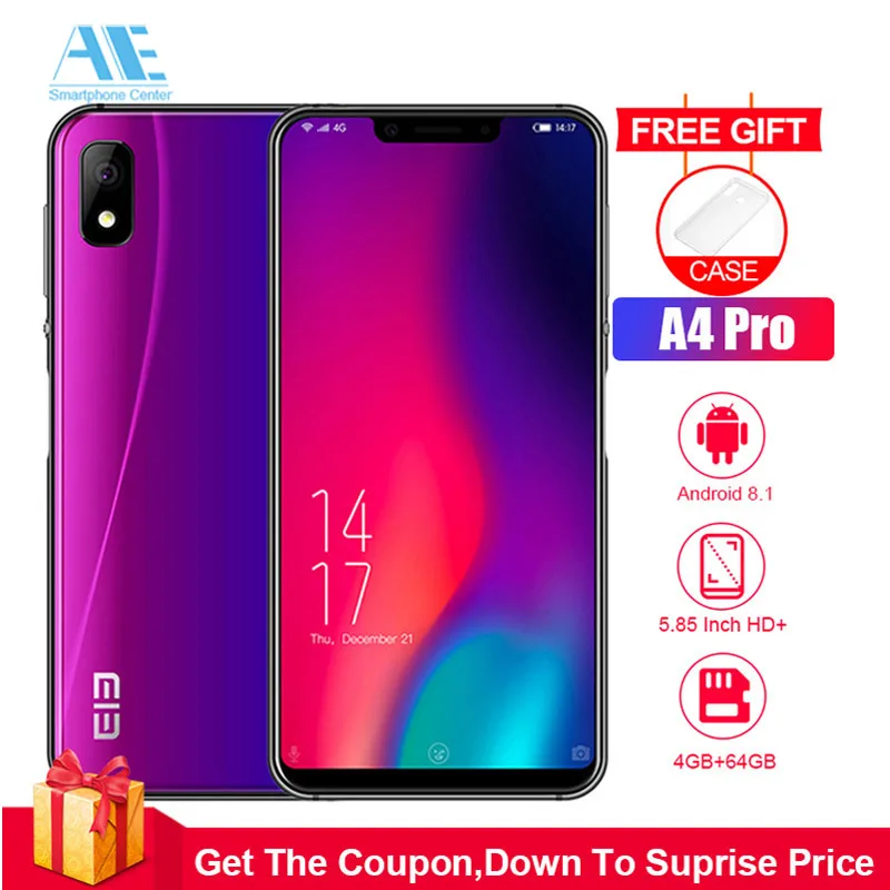 Elephone A4 Pro 5 85 дюймов 4G Phablet Android 8 1 смартфон MT6763 четыре ядра 2 0 ГГц 4 Гб ram 64 ГБ rom 16 Мп
