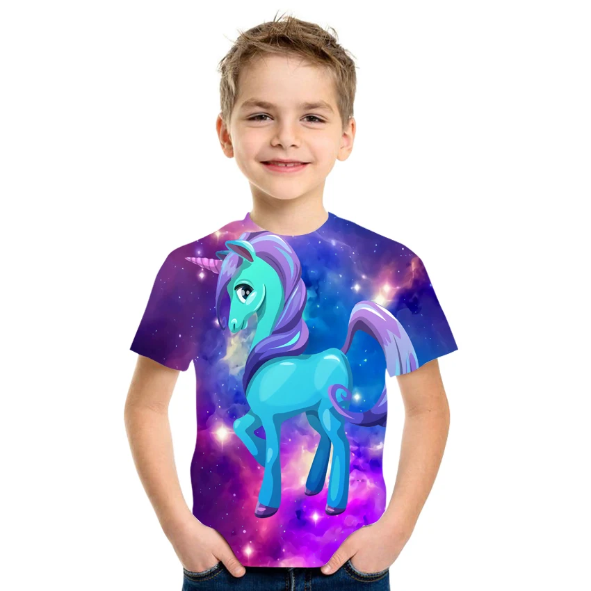 

2021New Summer 3D Printing Animal Horse Pattern Boys And Girls Casual Breathable Short Sleeve T-Shirt 100-170