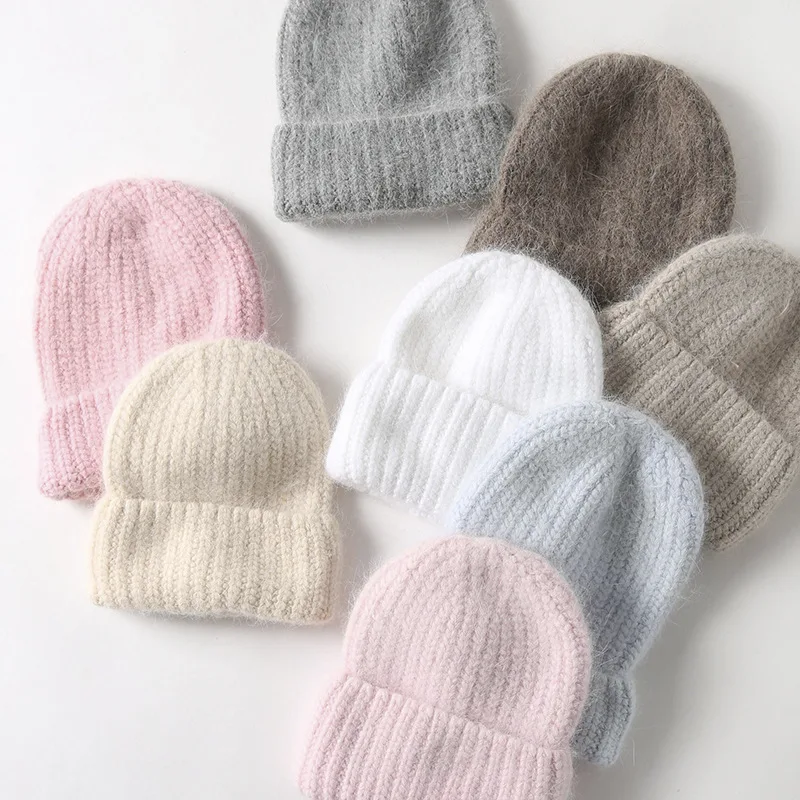 Fashion Rabbit Fur Winter Soft Hat Women Multicolor Gentle and Marshmallow Hat Gift Knitting Beanie Cashmere Cap Solid Color