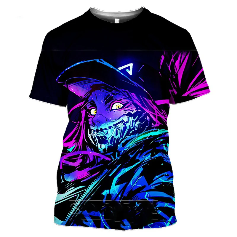

League of Legends 3d Printing Men and Women Akali Sexy Shirt Fashion T-shirt LOL Game Character Psychedelic Breathable Top