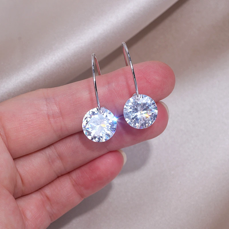 Серьги кольца женские с фианитом большие круглые украшения для ушей прозрачным