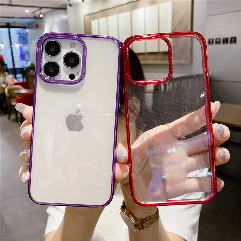 

Plating Shockproof Bumper Phone Case For iPhone 13 12 11 Pro Max Mini XR XS Max X 7 8 Plus SE 2020 Soft Transparent Back Cover