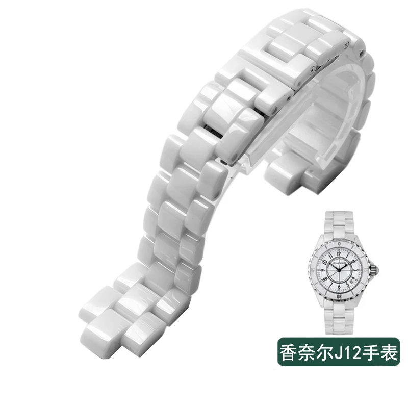 Convex Watchband Ceramic Black White Watch For J12 Bracelet Bands 16mm 19mm Strap Special Solid Links Folding Buckle