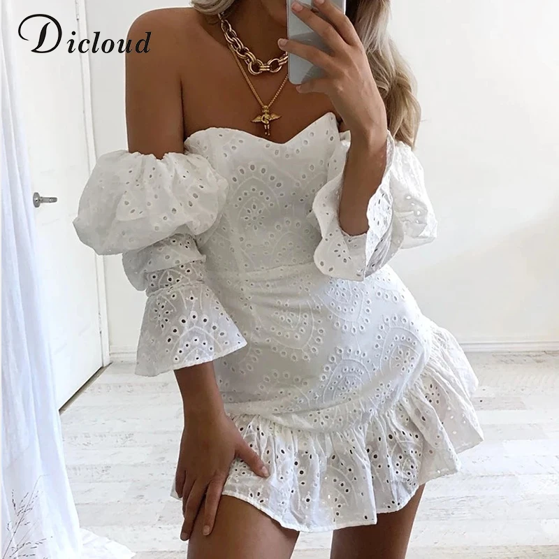 DICLOUD белое открытое хлопковое платье для женщин летнее новинка с открытыми