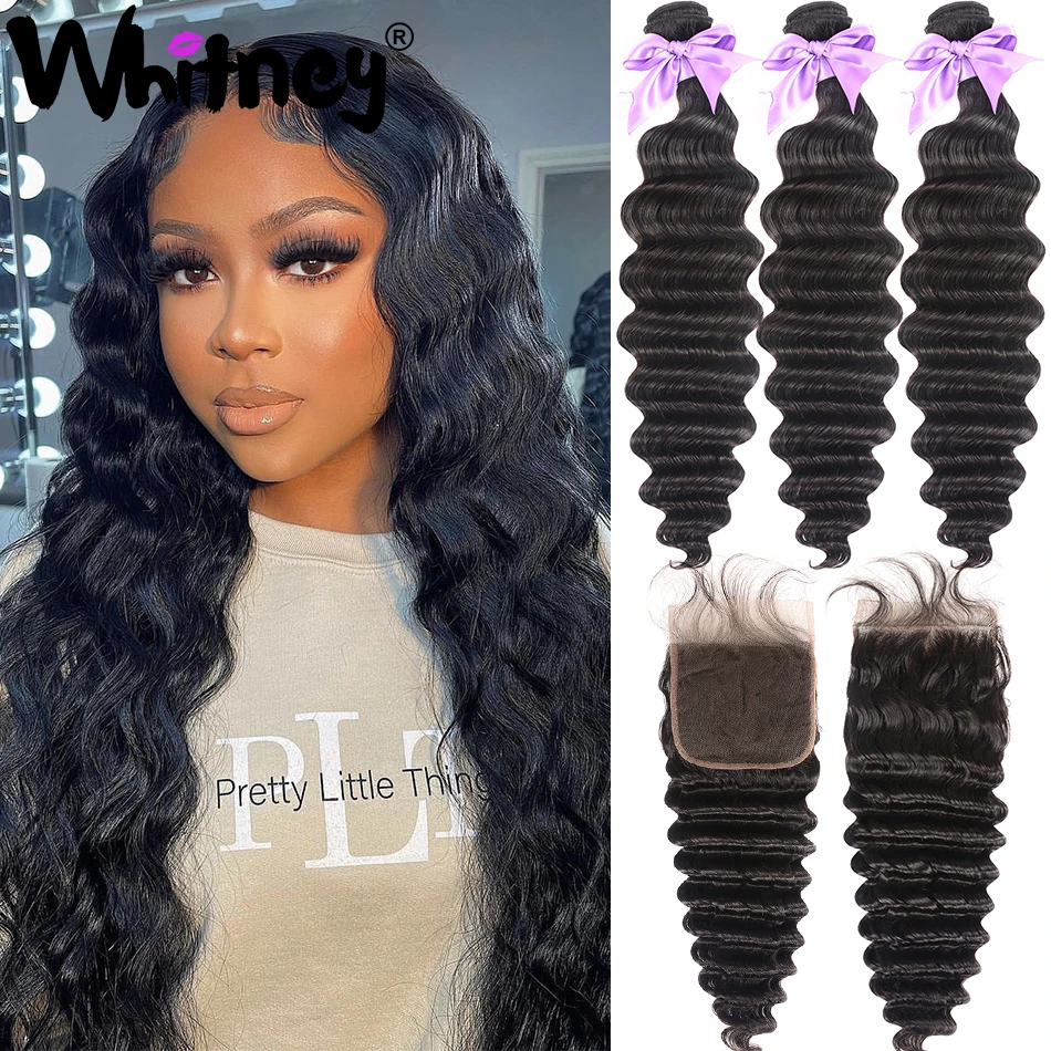 

Свободные Пряди глубоких волн с передней частью, бразильские 100% Человеческие волосы Remy, HD кружевная застежка с 2/3 пучками, свободпряди Ди, застежка