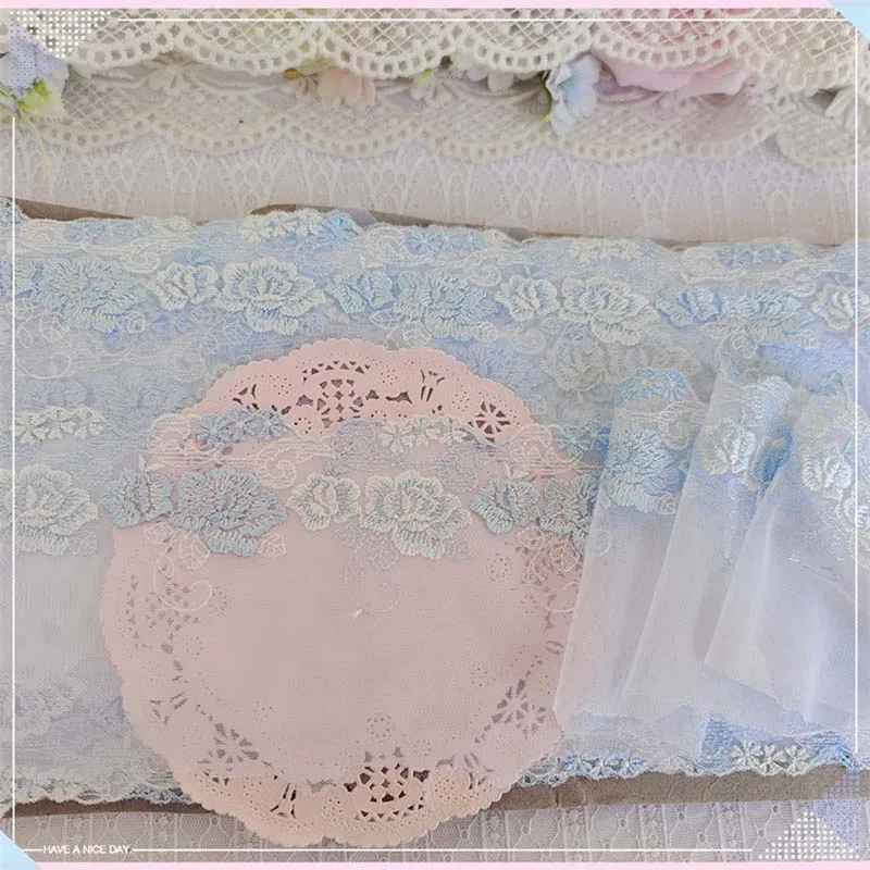 

Высококачественная синяя сетчатая Тюлевая кружевная отделка с цветочной вышивкой, 27 ярдов, для одежды, кукол, аксессуары для свадебного ниж...