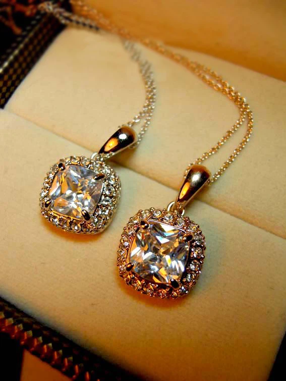 Милый женский квадратный кулон ожерелье модное серебряное свадебное