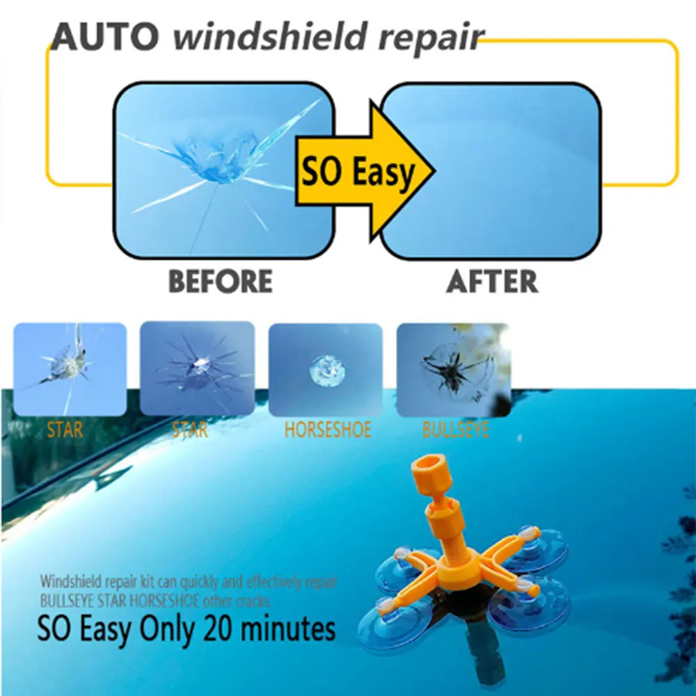 

Front Windshield repair agent repair fluid suction cup glass crack repair tool Kit