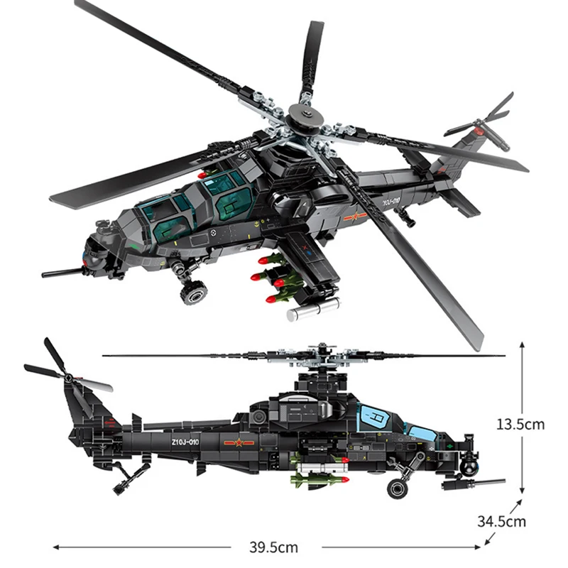 

Military Z-10 Attack Helicopter J-10B Aircraft Building Blocks Army Soldiers Airplane Model Bricks Educational Toys Boys Gifts