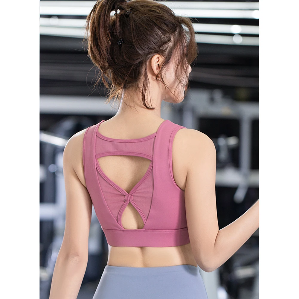 

VigoBreviya Sexy Mesh Hollow Sports Bra Women Strappy Push Up Shockproof Sport Top Fitness Wear Gym Workout Breathable Yoga vest