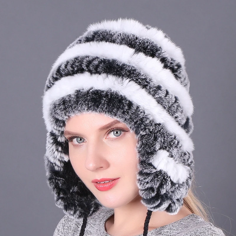 

Winter Lady Genuine Rex Rabbit Fur Hat Women Warm Soft Real Rex Rabbit Fur Cap Fashion Knitted 100%Natural Fur Beanies Hats