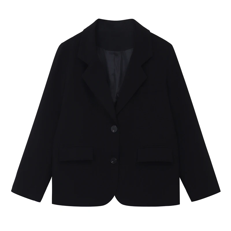Женский свободный однобортный Блейзер повседневная черная куртка в английском