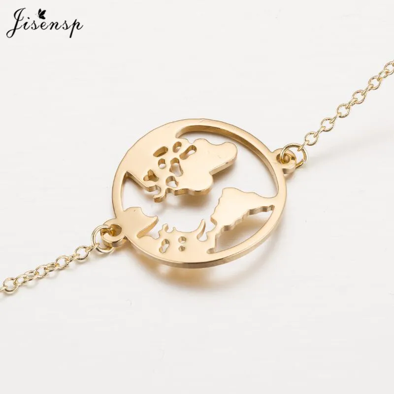 Простой модный браслет Jisensp из нержавеющей стали с картой мира для женщин и