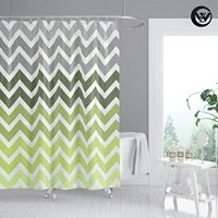 free shipping green gray wave geometric pattern home decor bathroom curtain modern printing simple design shower curtain