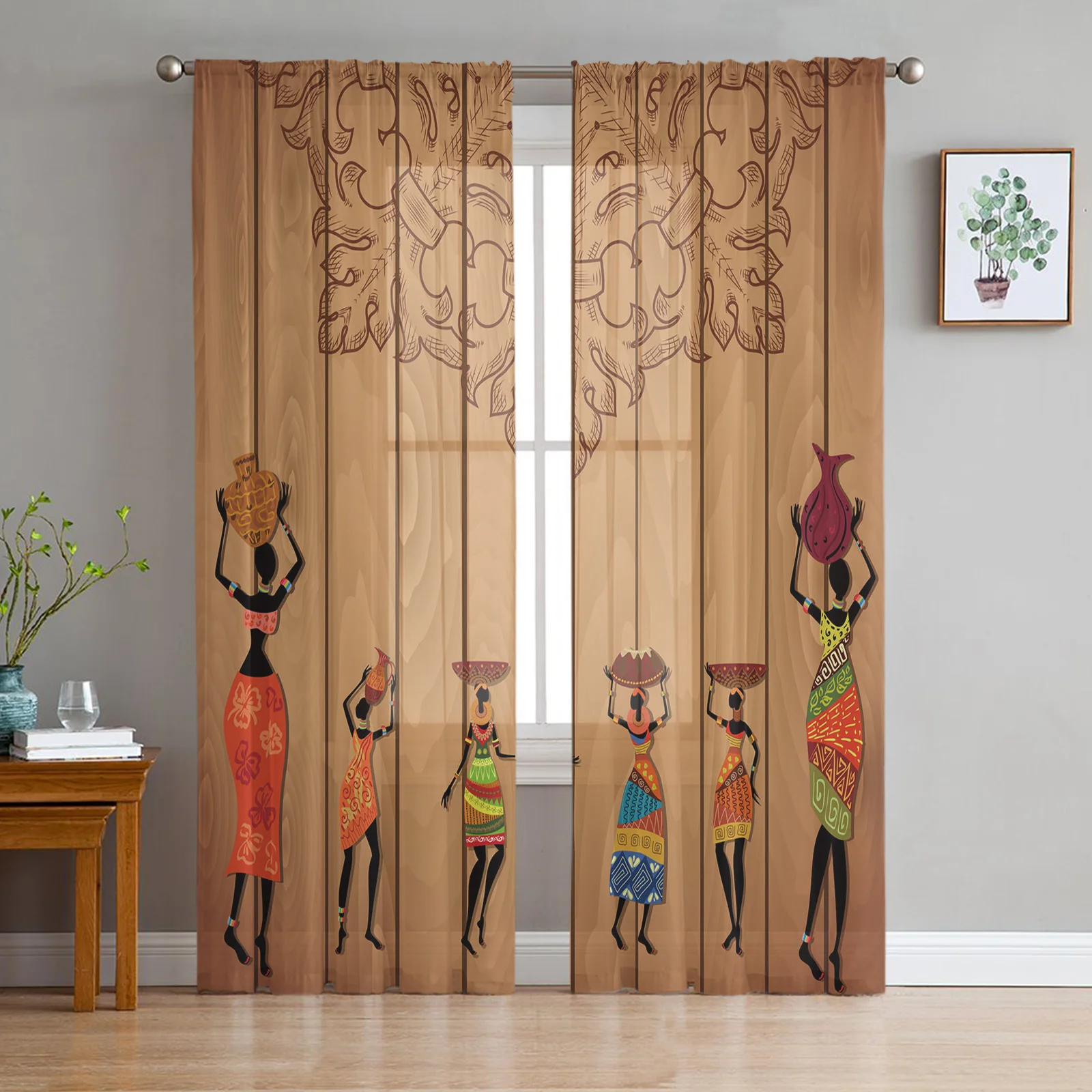 

Африканские женские тюлевые занавески национальная культура для гостиной, спальни, прозрачные тюлевые занавески, оконные занавески, прозр...