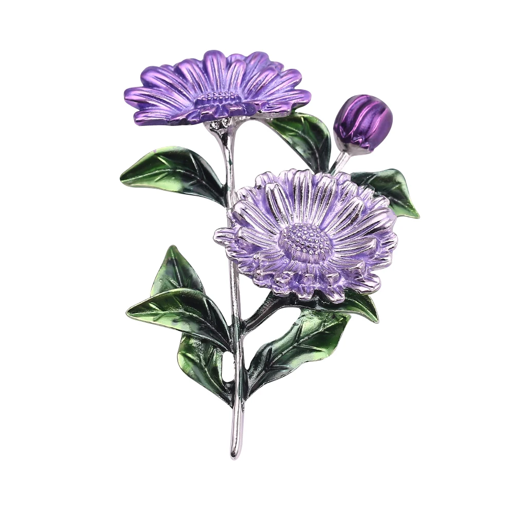 Красивая эмалированная брошь в форме цветка маргаритки с хризантемой 3 цвета