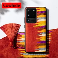 genuine leather phone case for samsung galaxy s22 s21 s10e note 10 20 ultra s8 s9 plus case cowhide color stripes cover