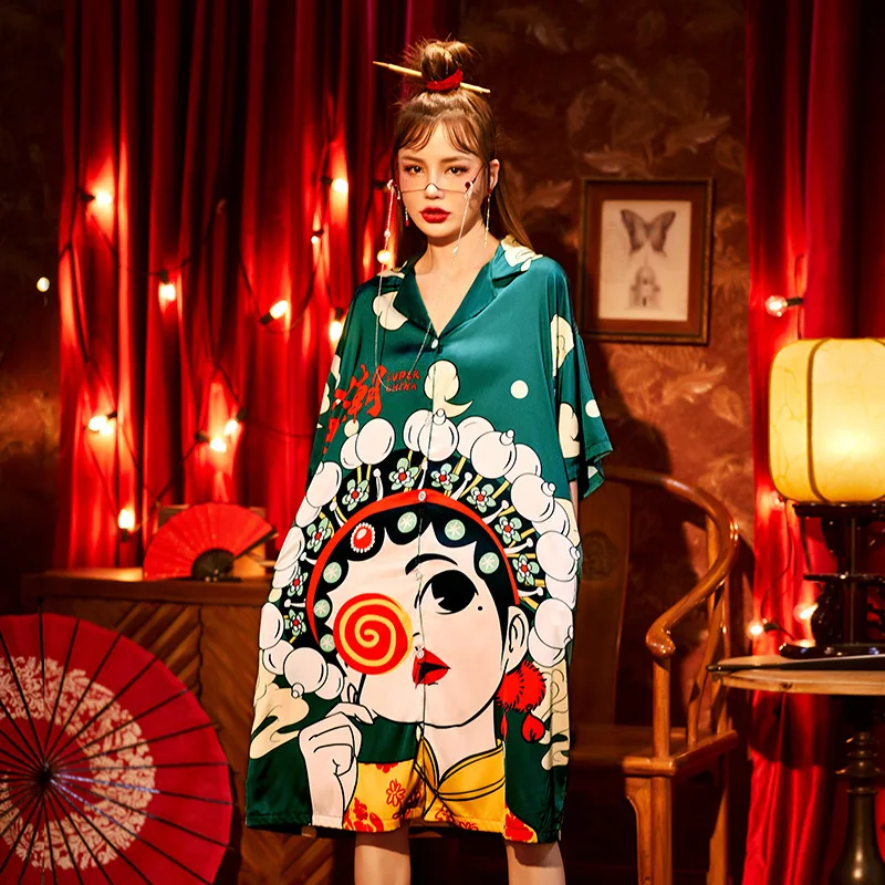 

Summer Women Nightdress Chinese Style Retro Nightgown Short Sleeve Sleepwear Home Dress Casual Soft Bathrobe Intimate Lingerie