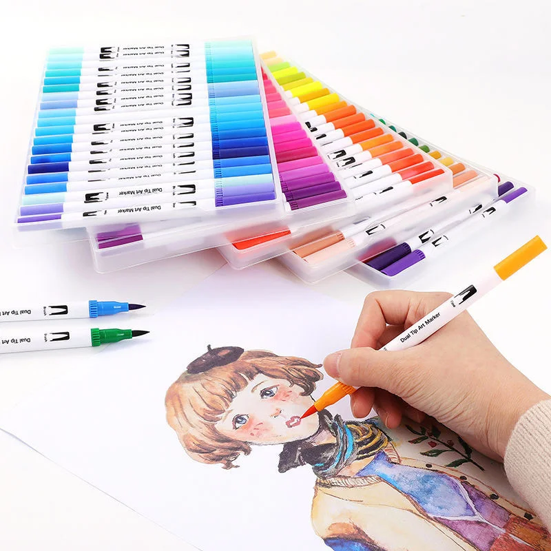

-Double-ended brushes, art markers, 12/24/36/48/100 colors, watercolor pens, calligraphy art supplies