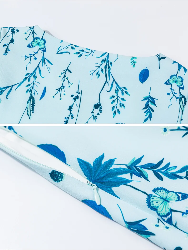 

2021 Spring New Casual High Quality Soft Stretch Long Dress Floral Print Blue Women