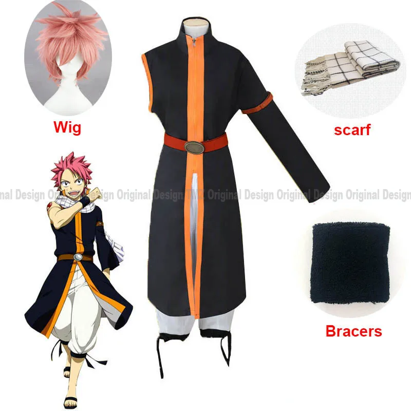 Hot！Anime Fairy Tail Cosplay Costume Etherious Natsu Dragneel Costumes Halloween Party Scarf Full Sets With Wig |