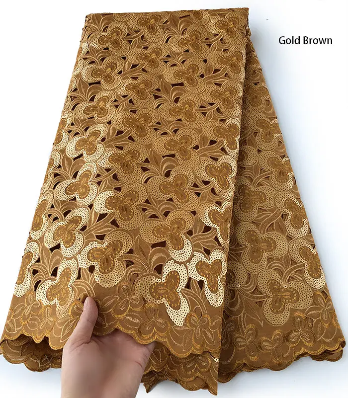 gold brown 5 ярдов блестящая африканская ручная работа органза кружевная ткань красивая нигерийская Гана швейная одежда много блесток Высокое качество горячая распродажа - Цвет: gold brown