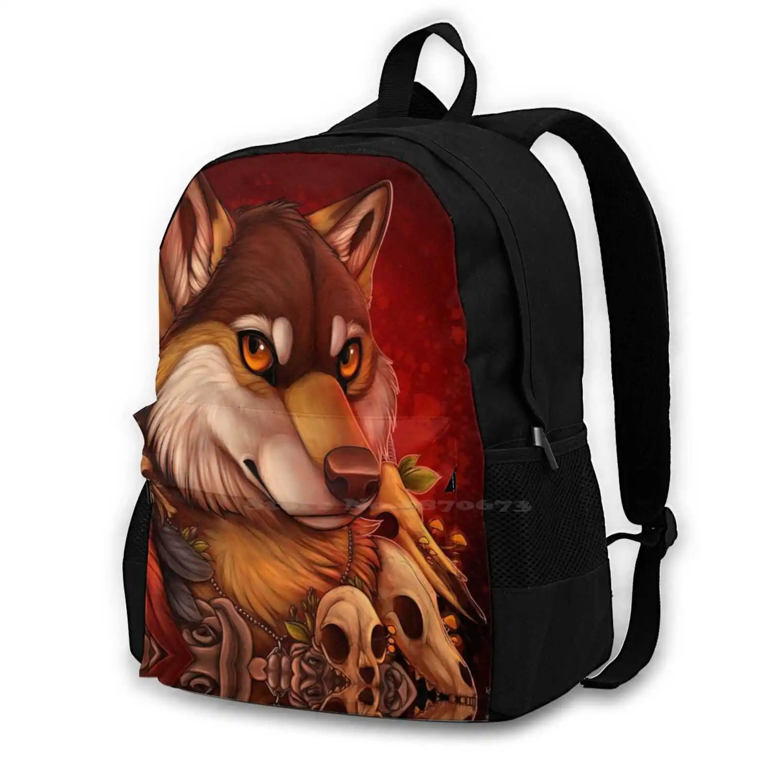The Insight And The Catharsis Backpack For Student School Laptop Travel Bag Wolf Roses Skulls