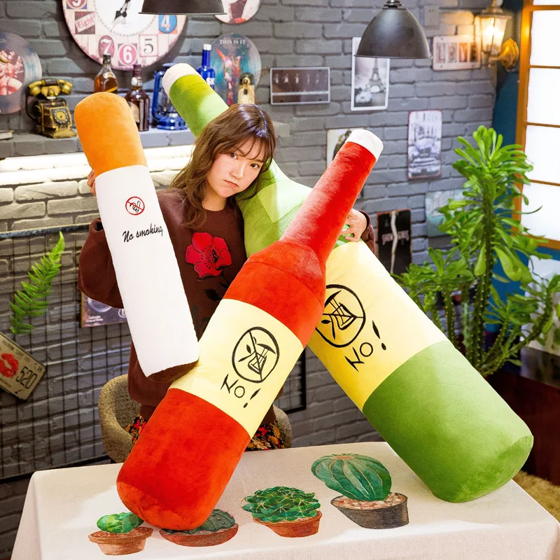 

Creative No Smoking No Drinking Hold Pillow Plush Toys Large Cigarettes Wine Bottles, Sleep Pillows for Boy or Girl Friend