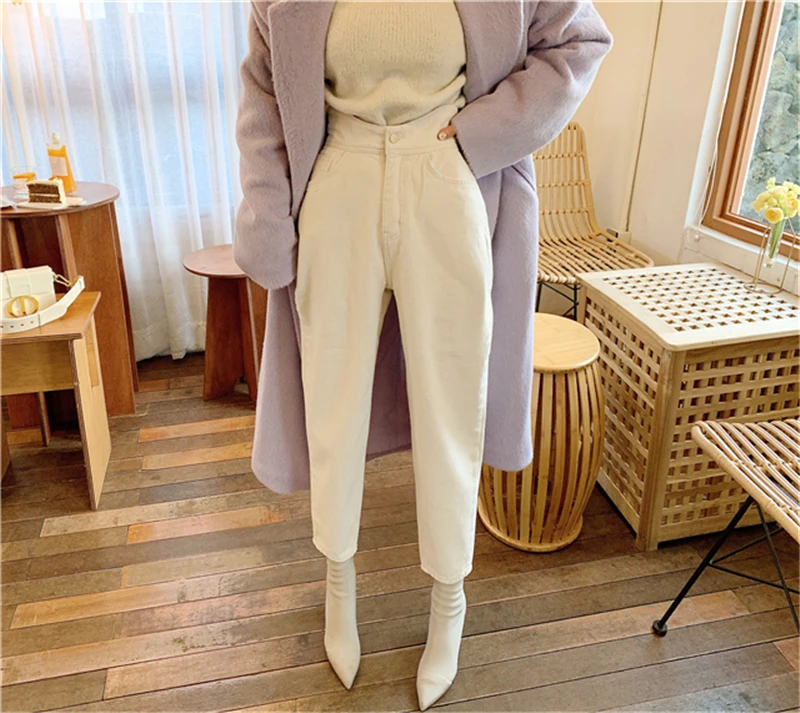 

Women Harem Jeans Pants Fashion High Waist Loose White Denim Jeans Female Buttons Trousers Spring 2020 Streetwear
