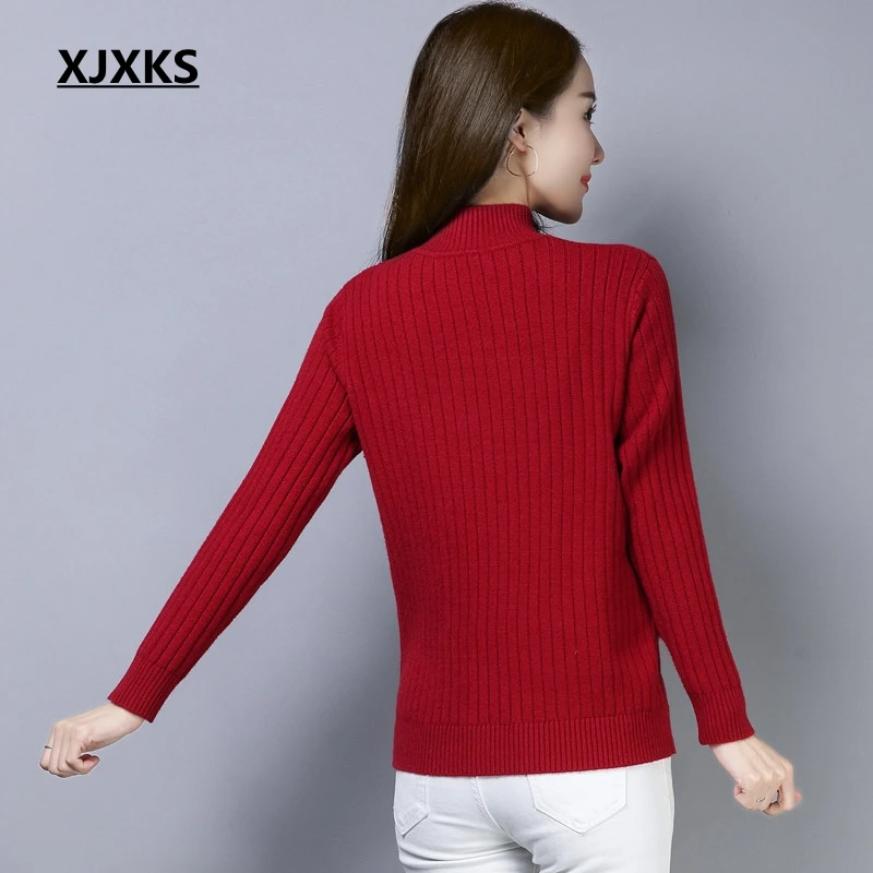 XJXKS Solid High Quality Women Pullover And Sweaters Turtleneck Long Sleeve Casual Tops Women's Pull Femme Sweater | Женская одежда